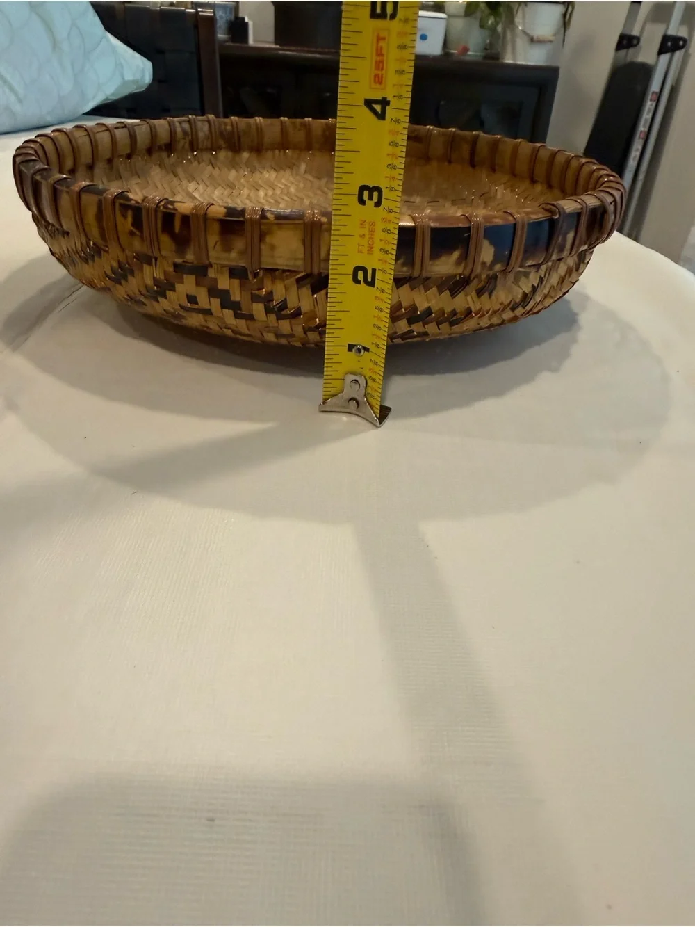 Handwoven Natural Bamboo Serving Tray - Brown - vintage rattan bowl
